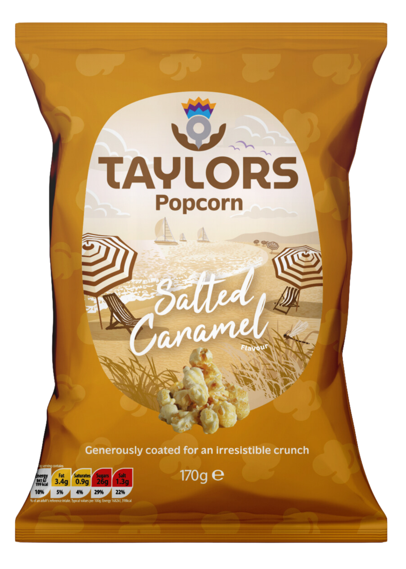 Taylors Salted Caramel Flavour Popcorn packshot.