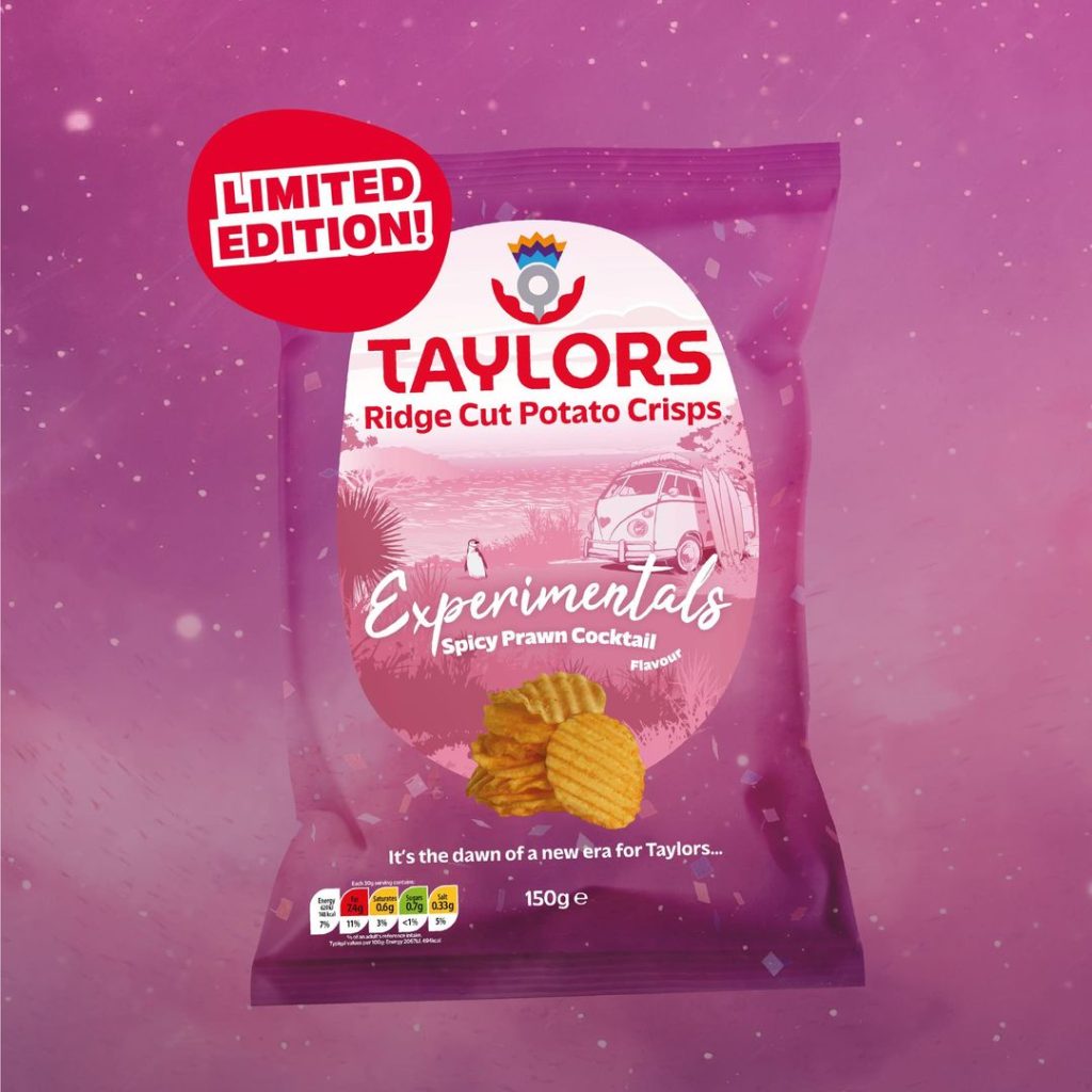 Packshot of Taylors Experimentals - new Spicy Prawn Cocktail flavour.